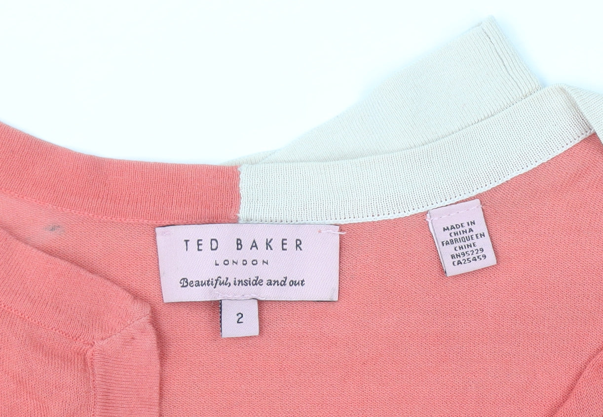 Ted Baker Women's Pink Beige Crew Neck Cardigan Size 10