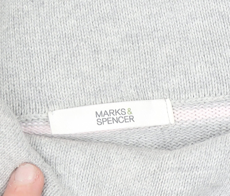 Marks & Spencer Women Grey Striped Collared Cotton Jumper Size 12