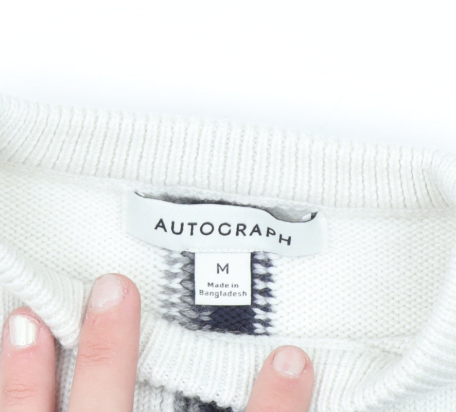 Marks & Spencer Women White Check Knit Pullover Jumper M
