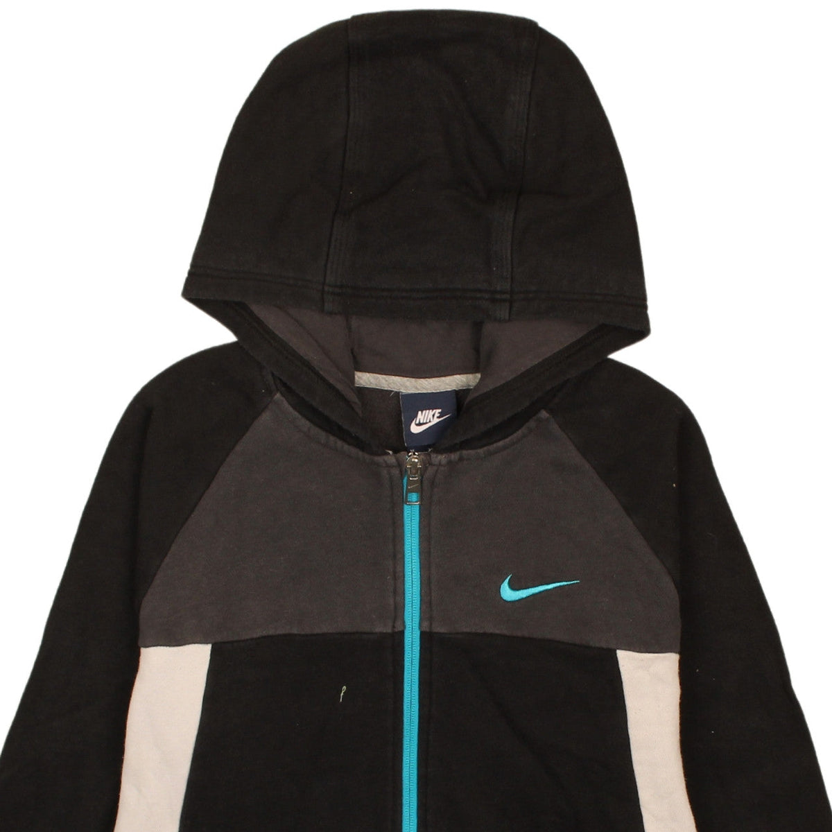 Nike Boys Black Full Zip Hoodie XL 13-15 Years Colourblock Cotton Blend