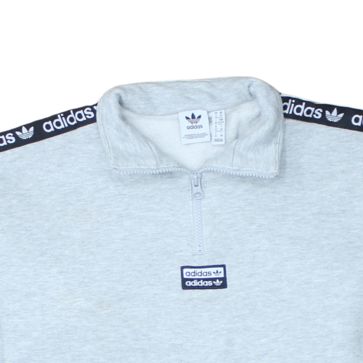 Adidas Women Grey 1/2 Zip Cropped Sweatshirt Size XS Logo Trim