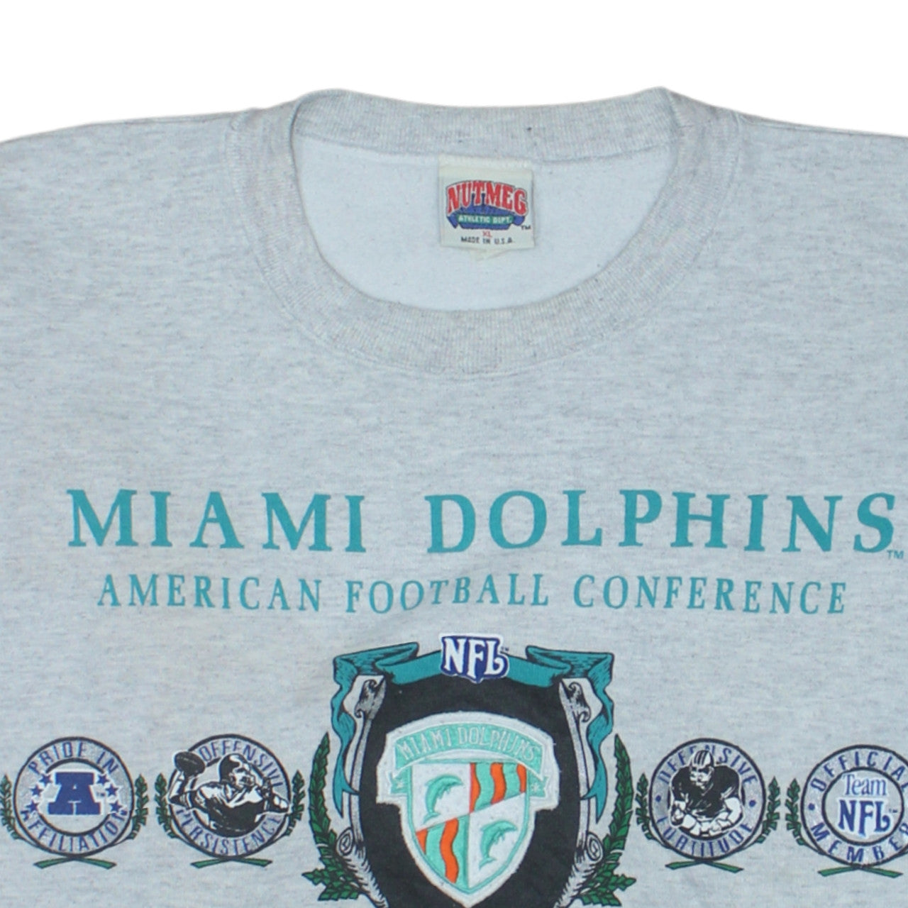 Nutmeg Boys Grey Miami Dolphins NFL Vintage Sweatshirt XL Crew Neck