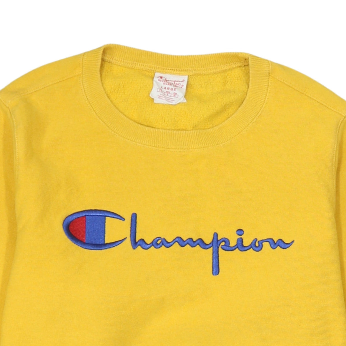 Champion Men's Yellow Embroidered Logo Crew Neck Sweatshirt L