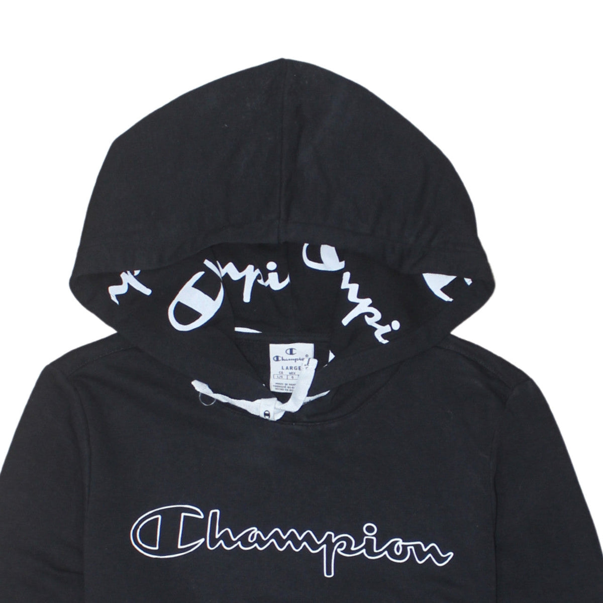 Champion Women's Black Large Pullover Hoodie with Logo Print