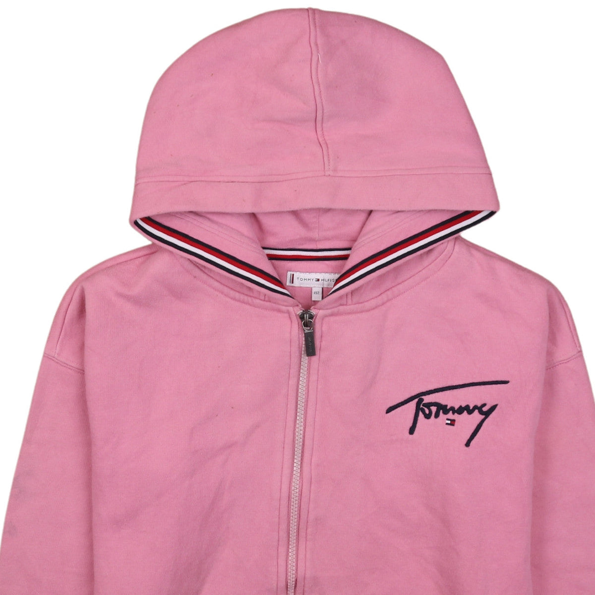 Tommy Hilfiger Girls Pink Full Zip Hoodie Size 152 Logo Cotton Blend