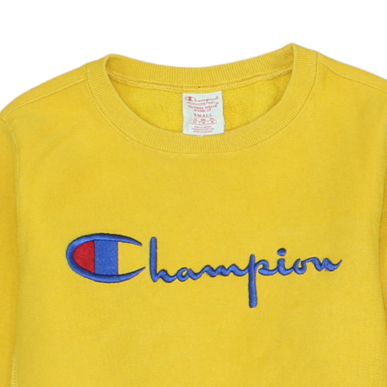 Champion Men's Yellow Reverse Weave Sweatshirt Small Crew Neck Pullover