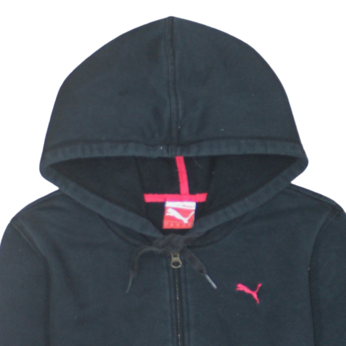 Puma Women's Black Full Zip Hoodie Size UK 14 with Pink Logo
