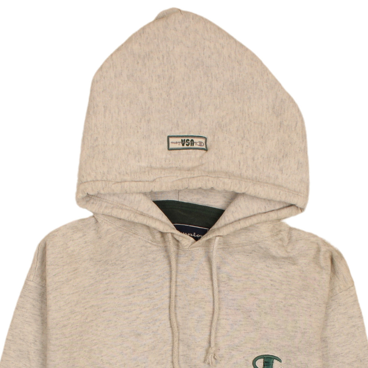 Champion Men's Beige Pullover Hoodie M Regular Fit Fleece Logo