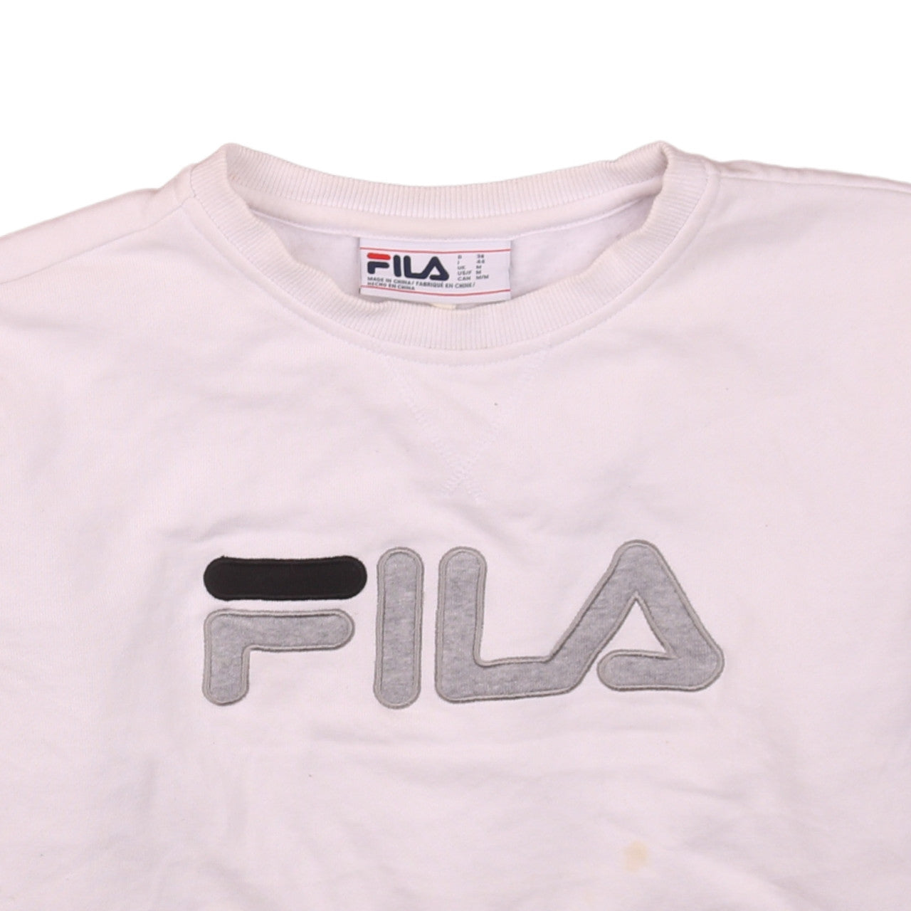 FILA Womens White Sweatshirt Medium Logo Crew Neck Pullover