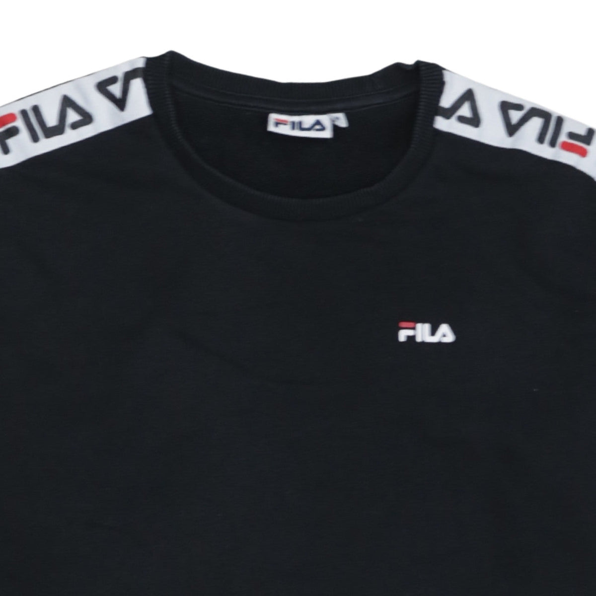 Fila Womens Black Logo Tape Crew Neck Sweatshirt Size M
