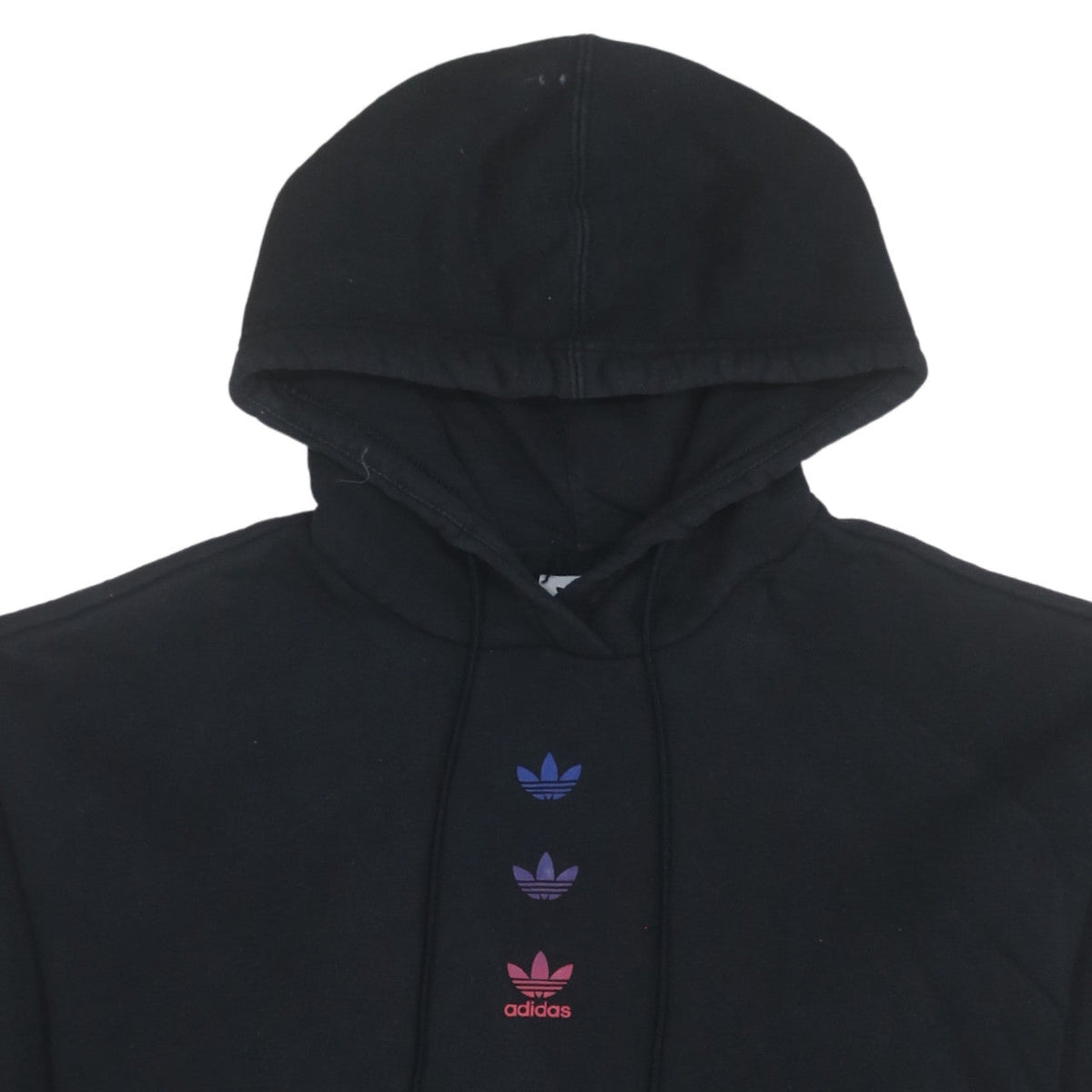Adidas Womens Black Pullover Hoodie Size 8 Logo Print Cotton Blend