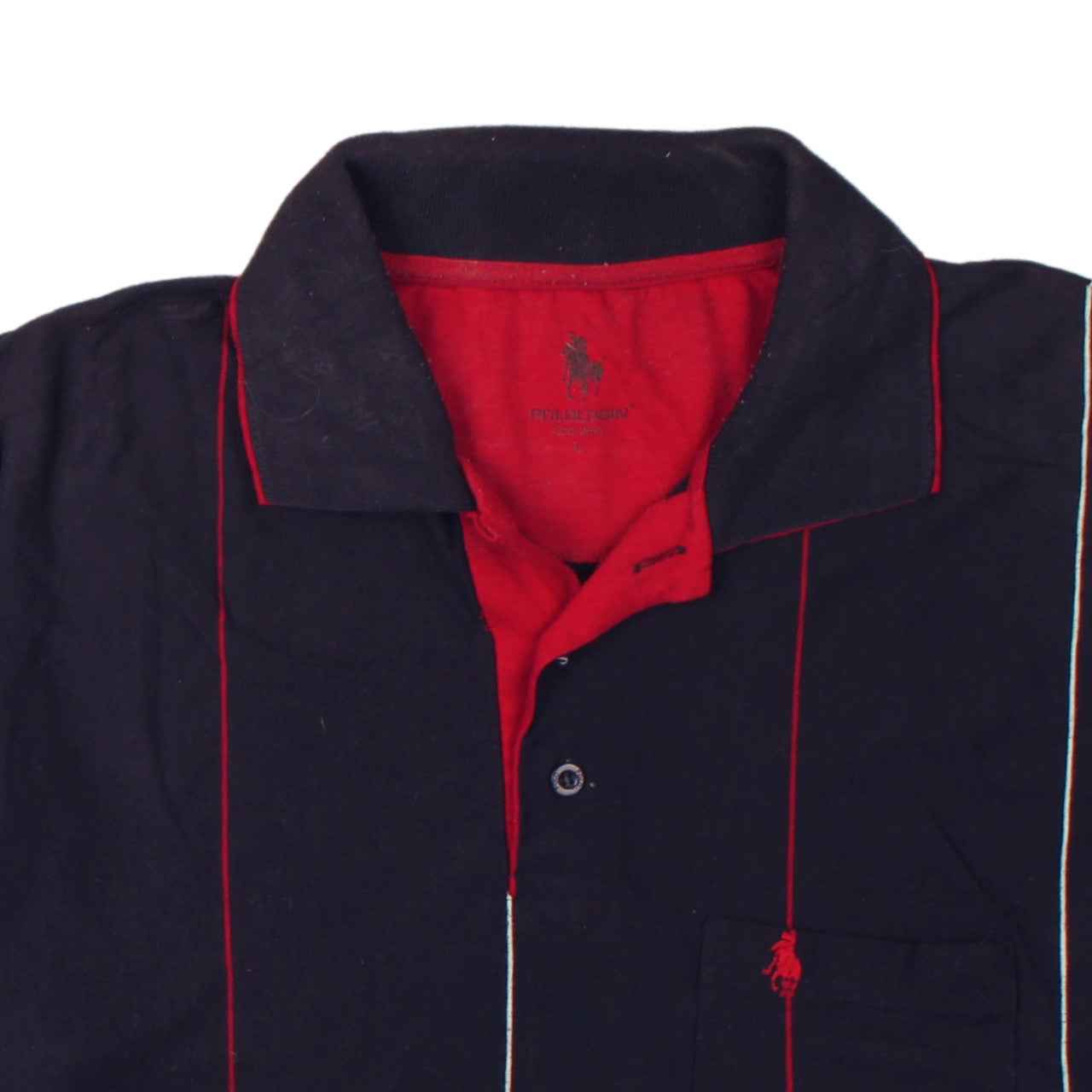 POLOLOGIN Men's Black Red Striped Cotton Polo Shirt Size L