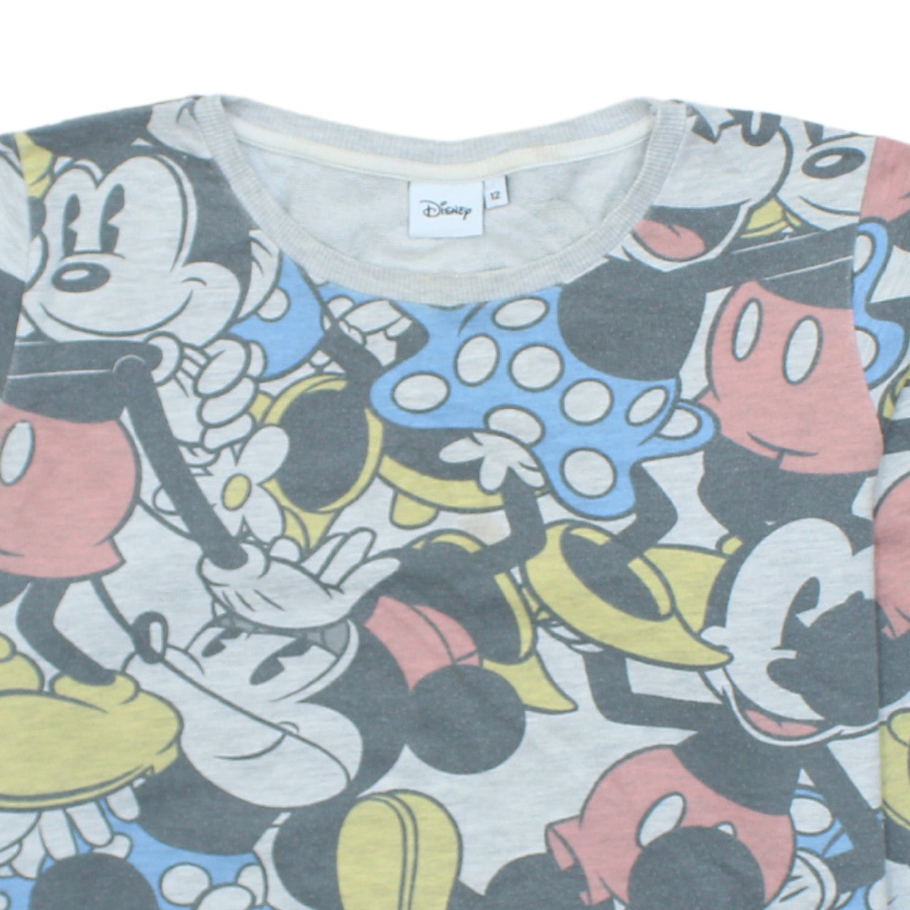 Disney Womens Grey Mickey & Minnie Mouse Pullover Sweatshirt Size 12