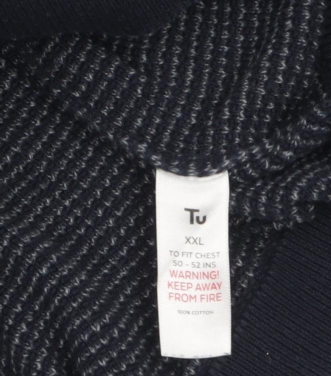 Tu Men's Blue 2XL Collared Half Zip Cotton Jumper