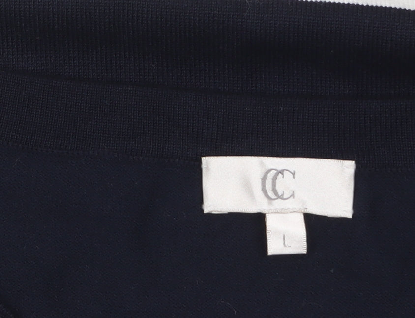 Country Casuals Women Blue White Striped Short Sleeve Knit Pullover Jumper L