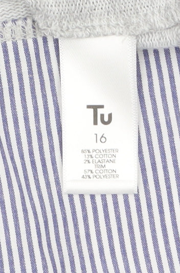 Tu Women Grey Embroidered Collared Short Sleeve Blouse Size 16