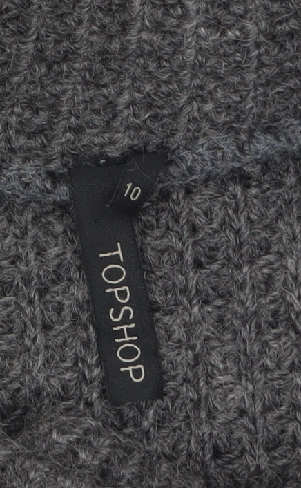 Topshop Women Grey Chunky Knit Cardigan Size 10 Wool Blend