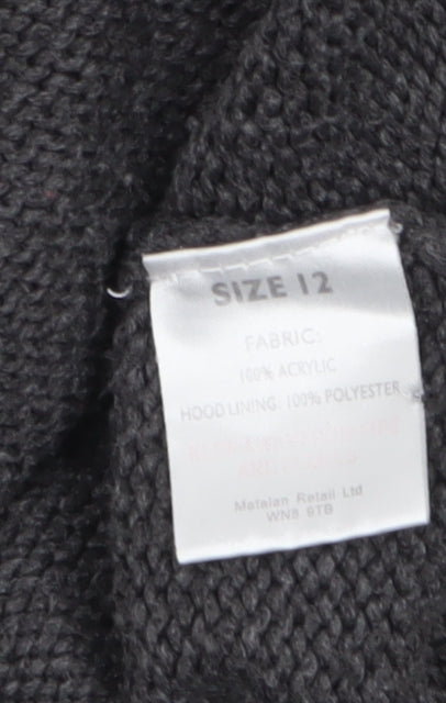 Papaya Womens Grey Fair Isle Hooded Long Cardigan Size 12