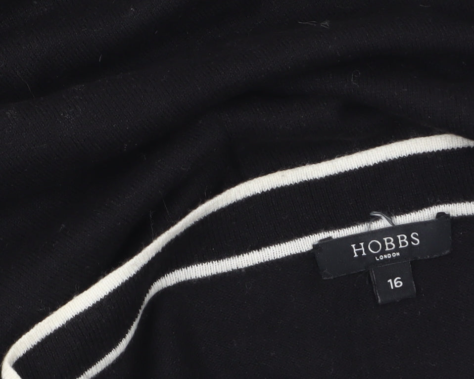 Hobbs Women Black Size 16 Cotton Viscose Bow Trim Pullover Jumper