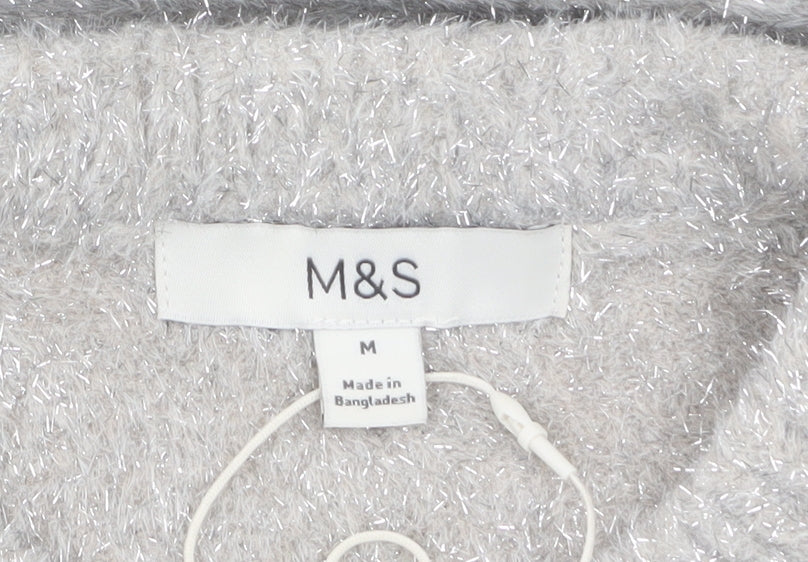 Marks & Spencer Womens Grey Glitter Knit Pullover Jumper M