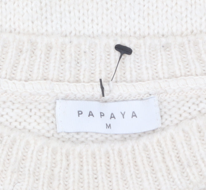 Papaya Women Ivory Cable-Knit Crew Neck Jumper Size M