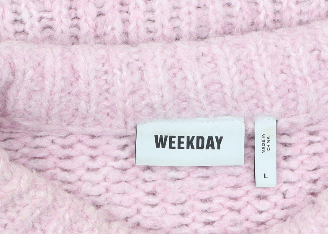 Weekday Women's Pink Chunky Knit High Neck Wool Blend Jumper Size L