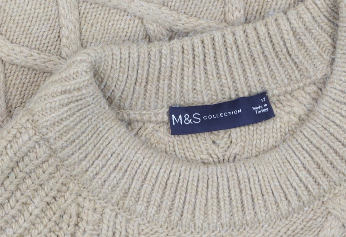 Marks & Spencer Women’s Beige Cable-Knit Jumper Size 12 Pullover