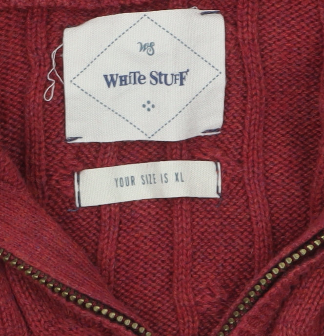 White Stuff Men's Red Cotton Cable Knit Half Zip Jumper XL