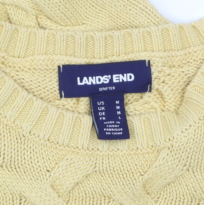 Lands' End Womens Yellow Cable Knit Cotton Jumper Medium