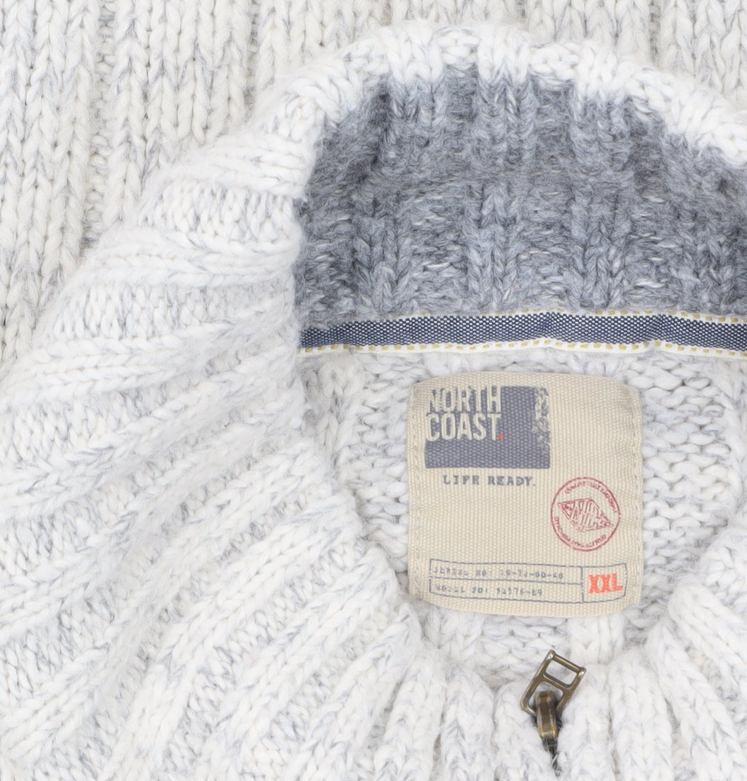 Marks and Spencer North Coast Men's Beige 2XL Full Zip Cable-Knit Jumper