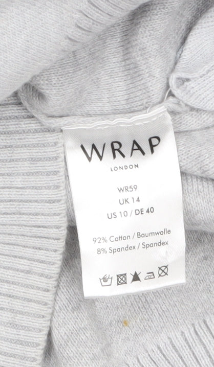 WRAP London Women Grey Cotton Jumper UK 14 Crew Neck Knit