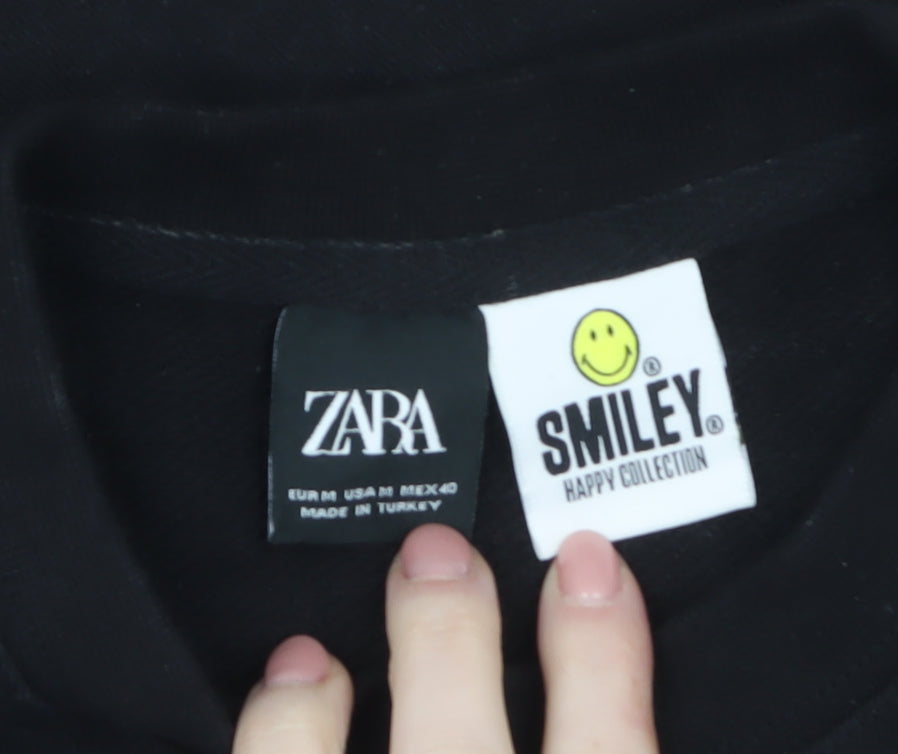 Zara Smiley Men’s Black M Pullover Sweatshirt Short Sleeve Graphic