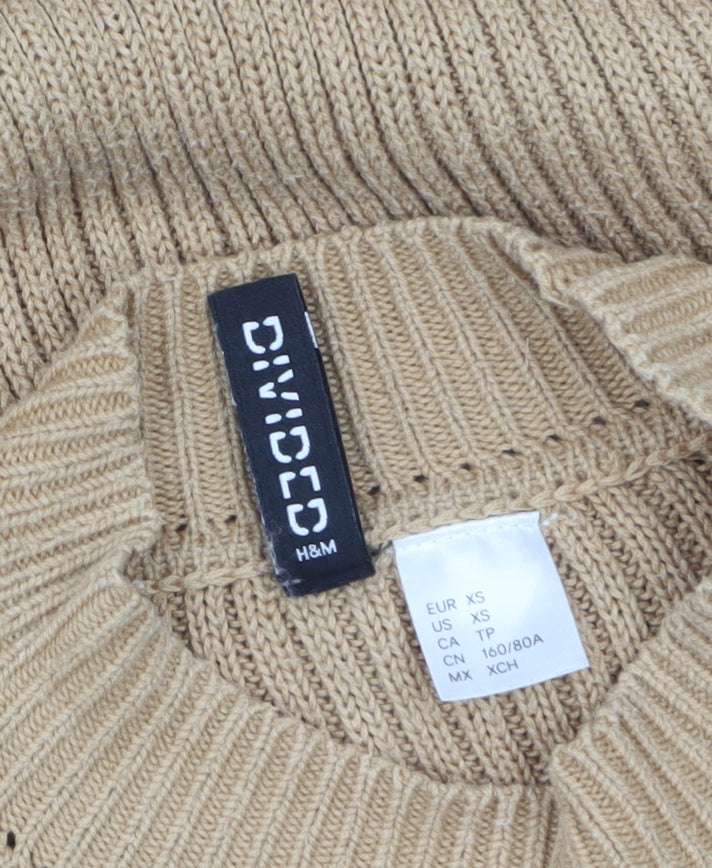 H&M Divided Women Beige XS Cold Shoulder Mock Neck Knit Jumper
