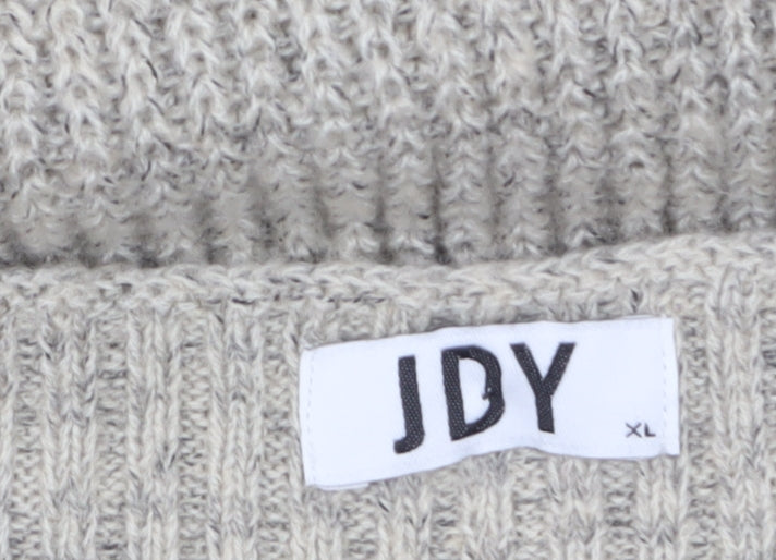 JDY Women Beige Chunky Knit Boat Neck Pullover Jumper XL