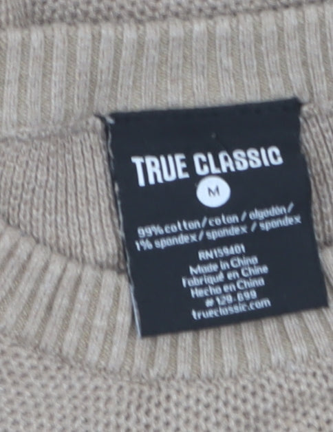 True Classic Men's Beige Cotton Crew Neck Pullover Jumper M