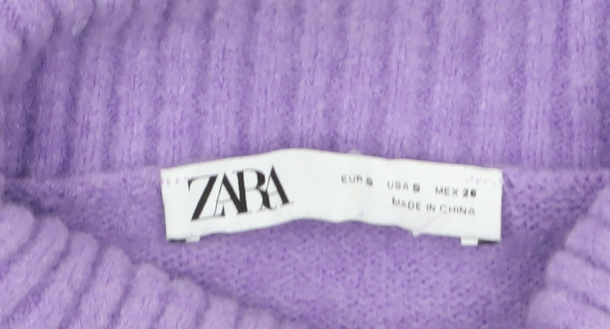 ZARA Women Purple Wool Blend Roll Neck Jumper Size 8