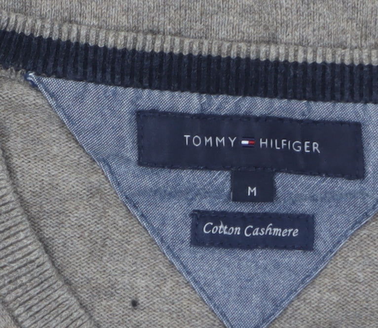Tommy Hilfiger Men’s Beige V-Neck Cotton Cashmere Jumper M