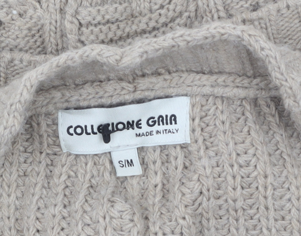 Collezione Gaia Women Beige Wool Cable Knit Cardigan S