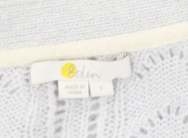 Boden Women Grey Cable-Knit Cardigan Size S V-Neck Wool Blend
