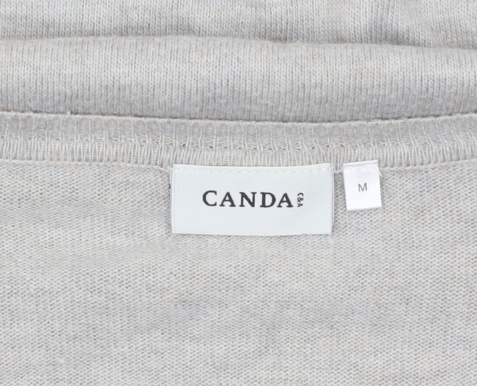 Canda Women's Beige Sequin Cat Pullover Jumper Size M