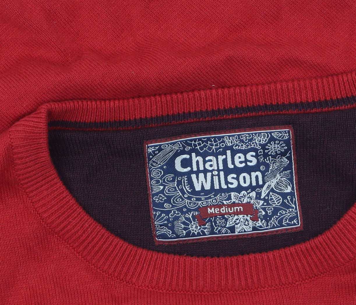 Charles Wilson Men's Red Cotton Crew Neck Pullover Jumper Medium