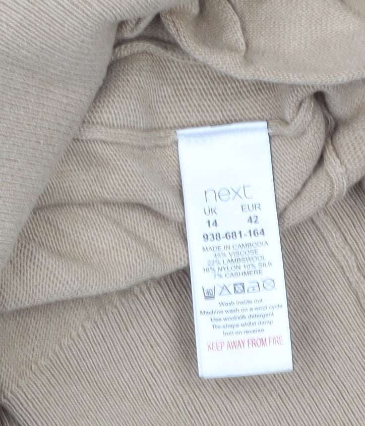 Next Women Beige Mock Neck Lambswool Blend Pullover Jumper Size 14