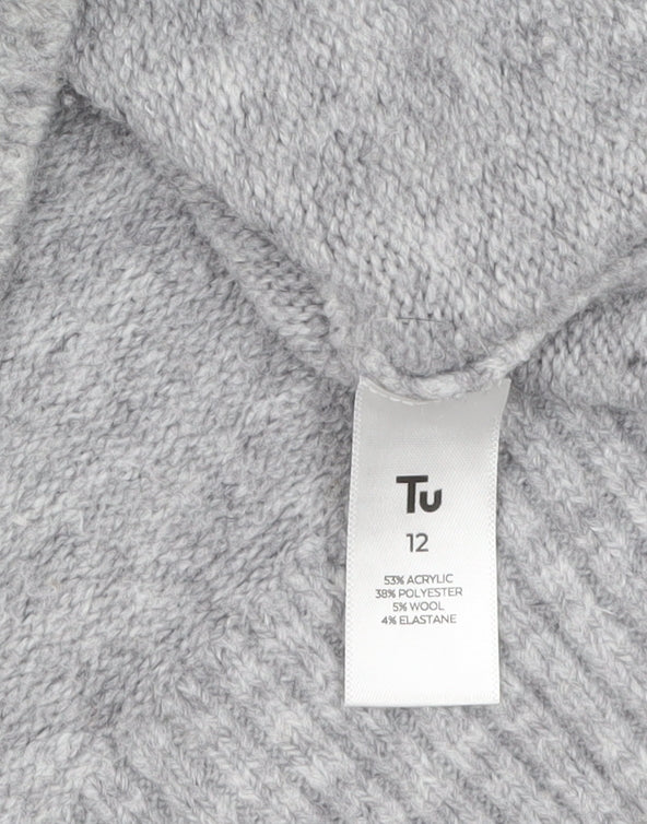 Tu Women Grey Mock Neck Cable-Knit Jumper Size 12