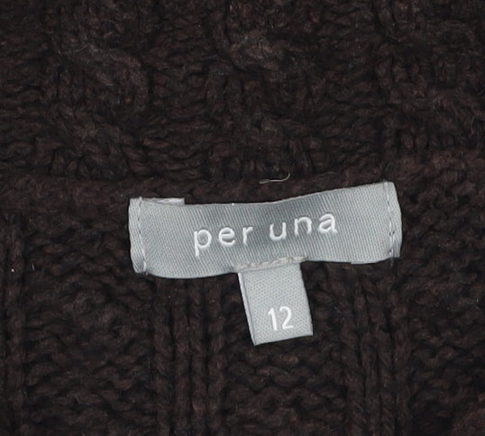 Marks & Spencer Per Una Women's Brown Collared Cable Knit Cardigan Size 12