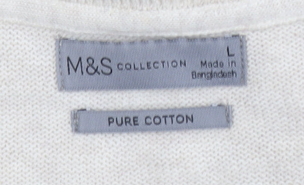Marks & Spencer Men Beige Cotton V-Neck Jumper Size L