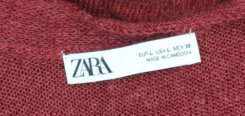 Zara Women Red Sleeveless Cardigan Knit Vest Size 14