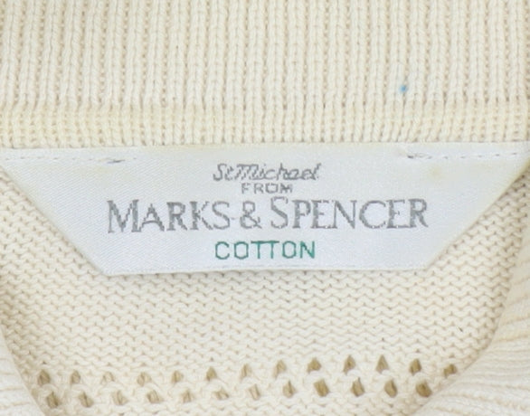 Marks & Spencer Women’s Ivory Cotton Button-Up Short Sleeve Top Size 12