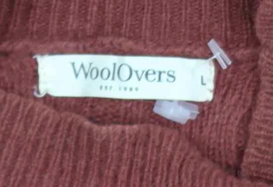WoolOvers Womens Brown Lambswool Mock Neck Cable Knit Jumper L