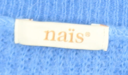 naïs Women Blue Mohair Blend Crew Neck Long Sleeve Knit Jumper One Size