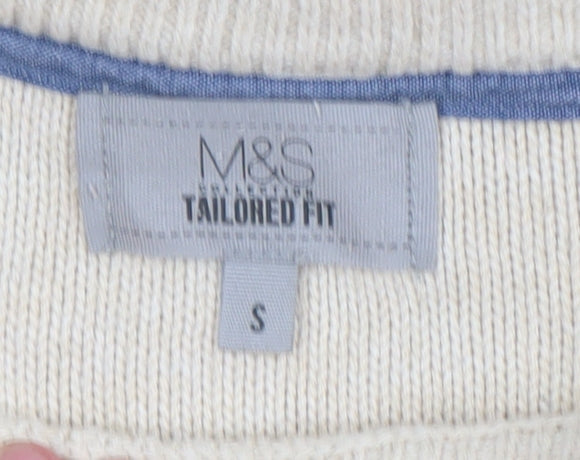 Marks & Spencer Men's Beige Cotton Cable-Knit Jumper Size S